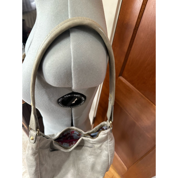 Hobo International Genuine Leather Shoulder Bag - Soft Gray | Floral Lining - Picture 3 of 10